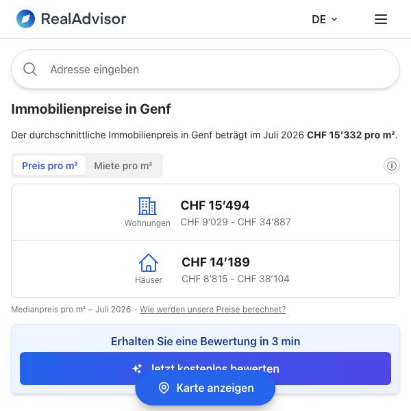 Vorschau der Immobilienpreise in Genf auf RealAdvisor