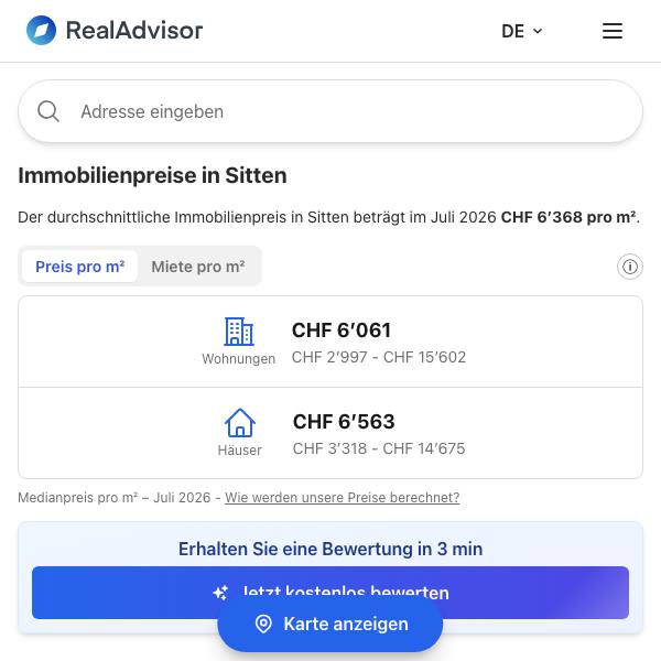Vorschau der Immobilienpreise in Sitten auf RealAdvisor